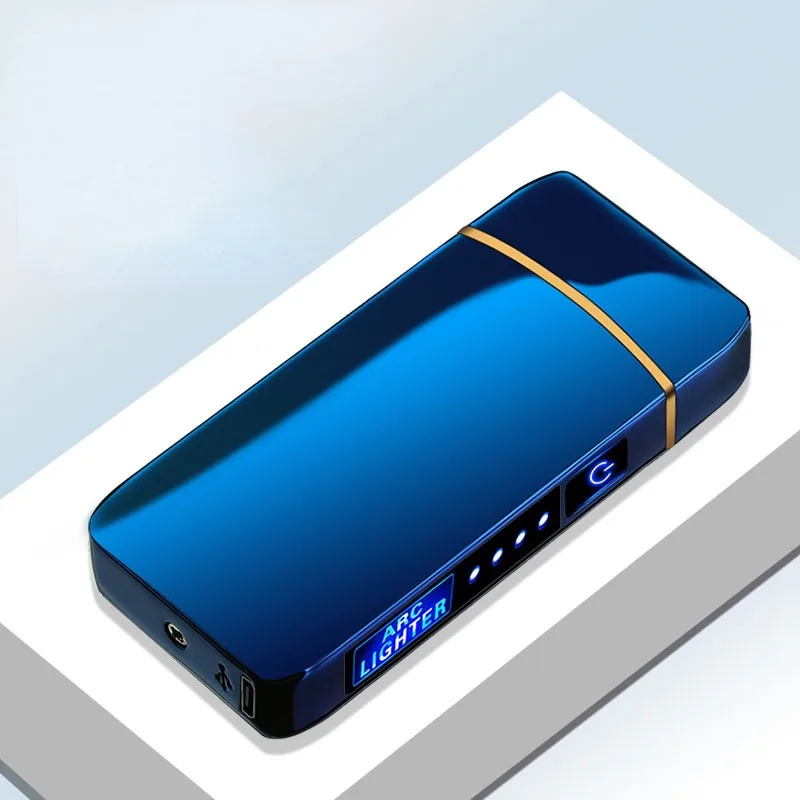 Outdoor Windproo Electric Lighter Double Arc USB and LED Display Lighter Smoking Accessories Touch Sensitive High power Lighters
