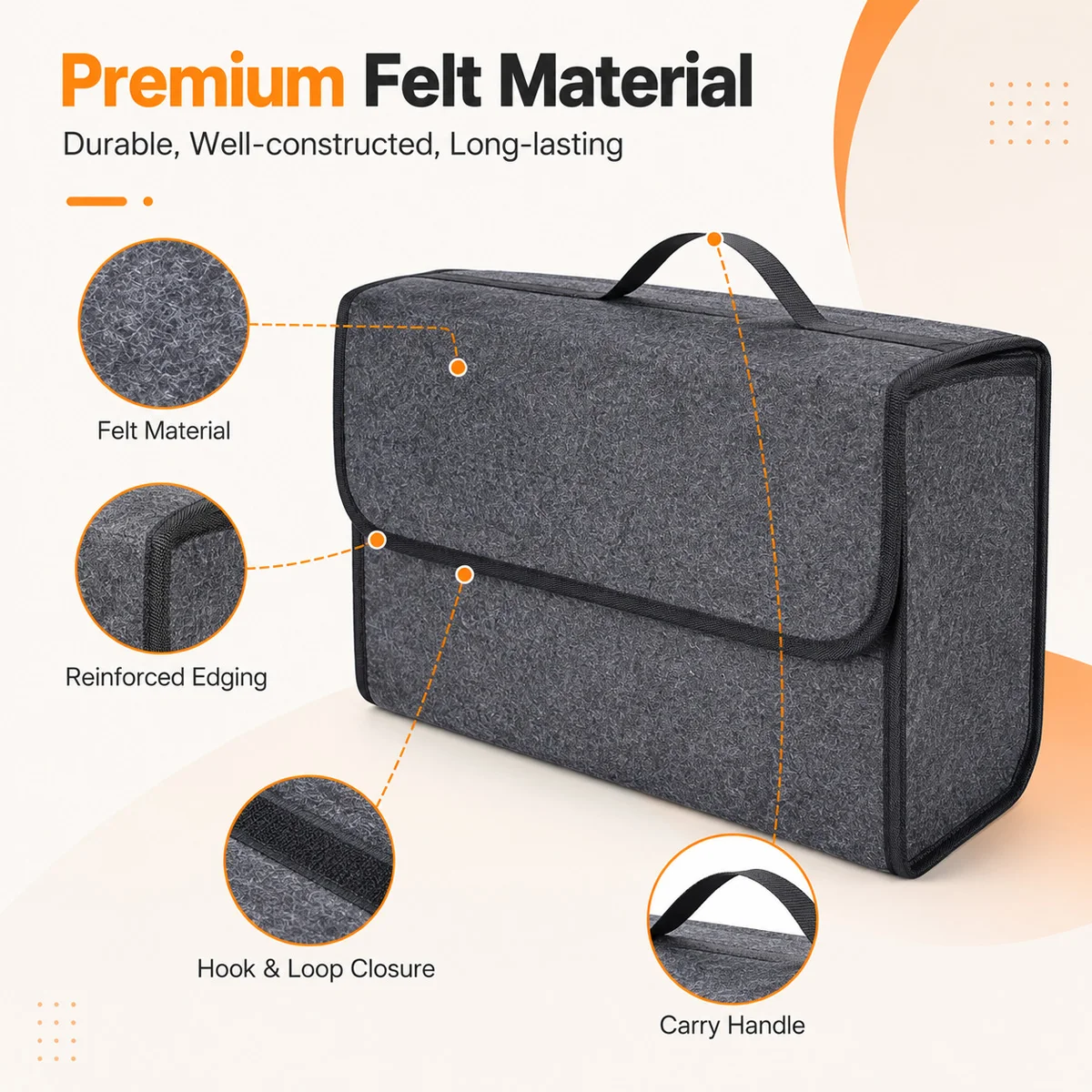 YONGRUN Automotive Felt Storage Organizer Box Foldable Car Trunk Cargo Container for Tools Cleaning Supplies SUV SedanTravel Use