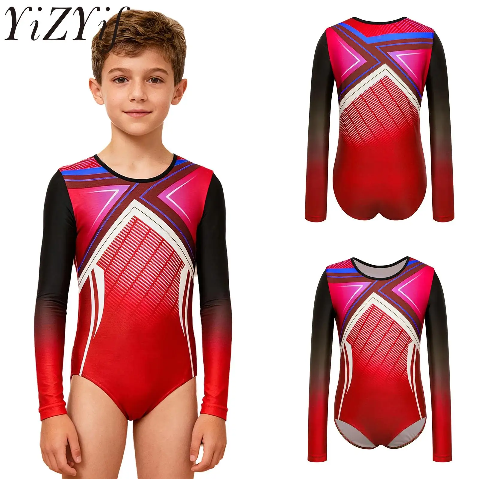 Stylowy strój gimnastyczny dla chłopców z nadrukiem, idealny do baletu, ćwiczeń, jogi, fitnessu, na występy sceniczne i do treningu.