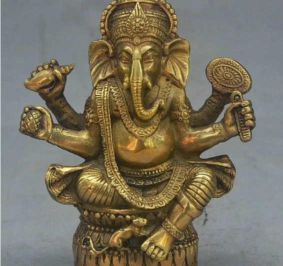 4inch Old Tibet Buddhism Bronze Ganapati Ganesh Lord Ganesha Elephant Buddha Statue