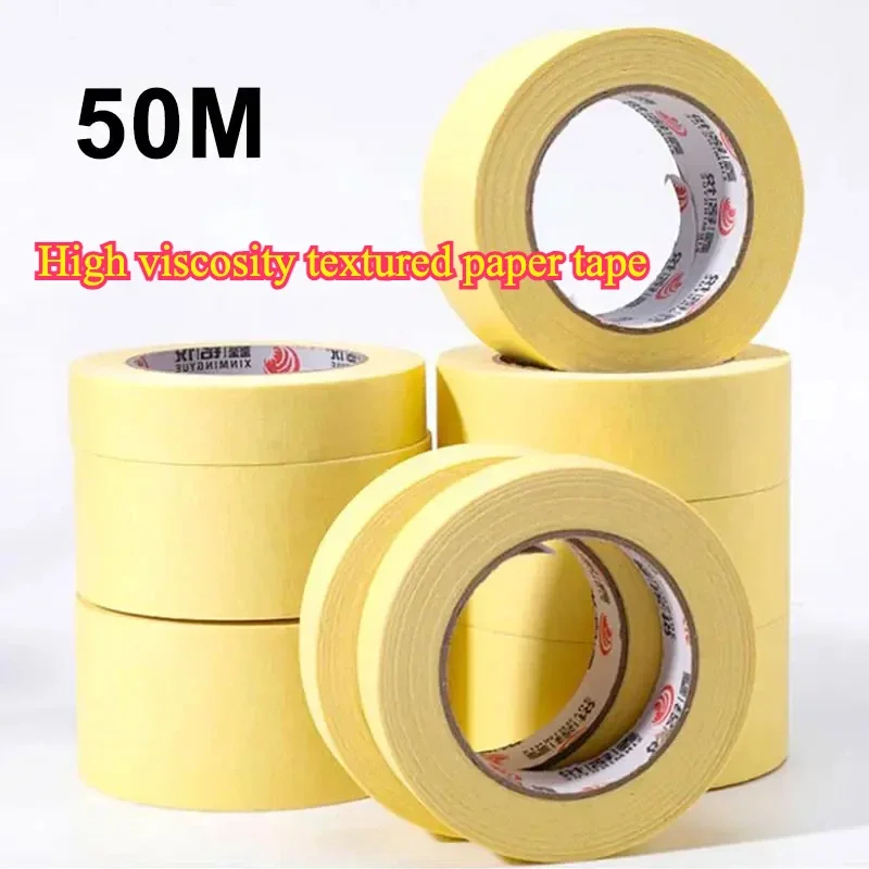 50M Yellow  Writable High Viscosity Textured Paper Tear Off Tape Spray Paint Masking Art Stickers leave no glue  to decorate