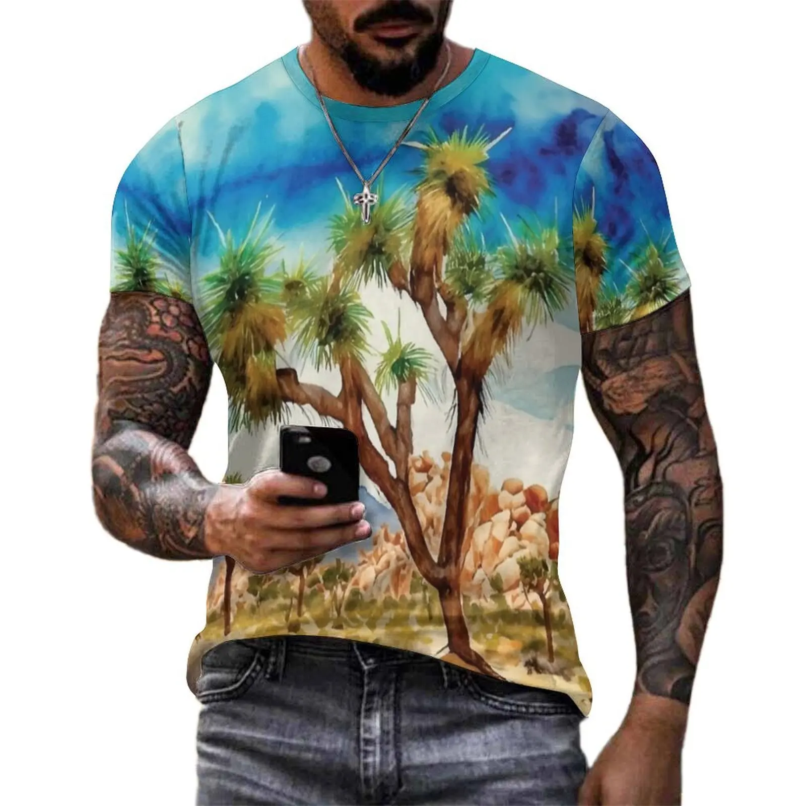 Joshua Tree National Park T-Shirt Men Pattern O Neck T Shirts Summer Popular Clothing Short Sleeve Casual Oversized Tee Shirt