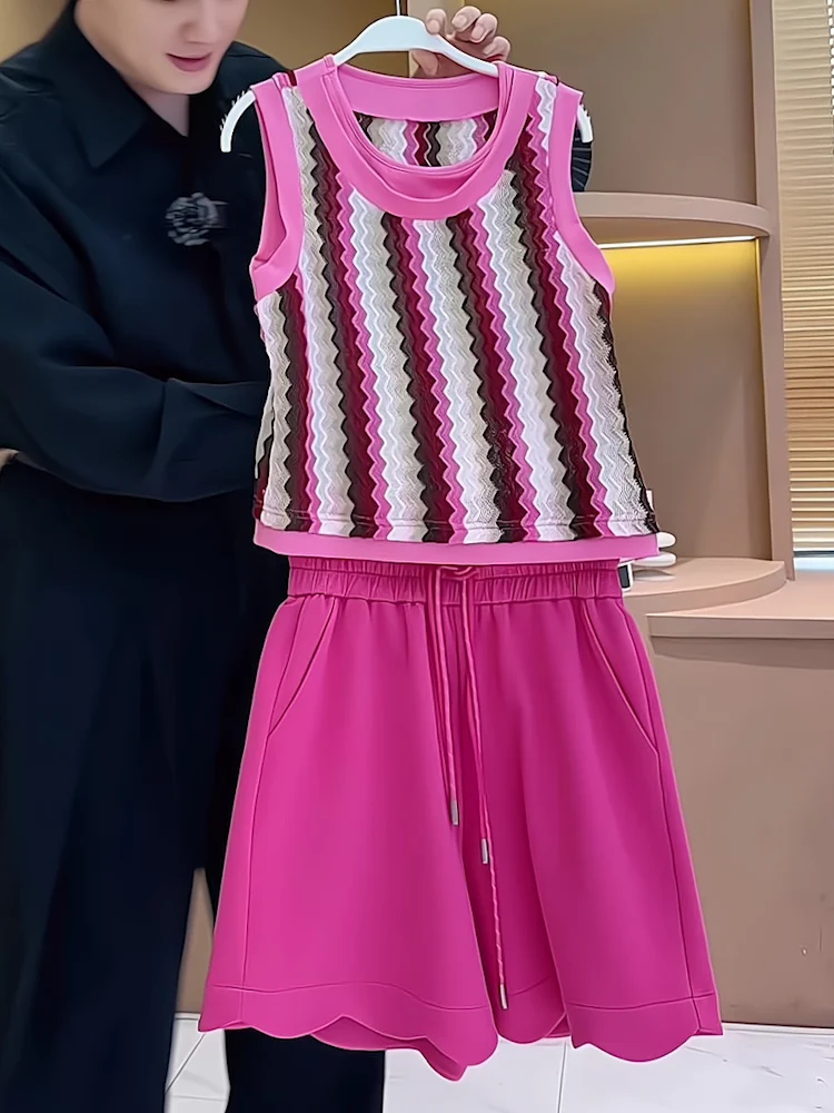 

Модный спортивный комплект с цветными полосками и круглым вырезом, топ и брюки, женская повседневная одежда, весна-лето, смесовая хлопковая ткань