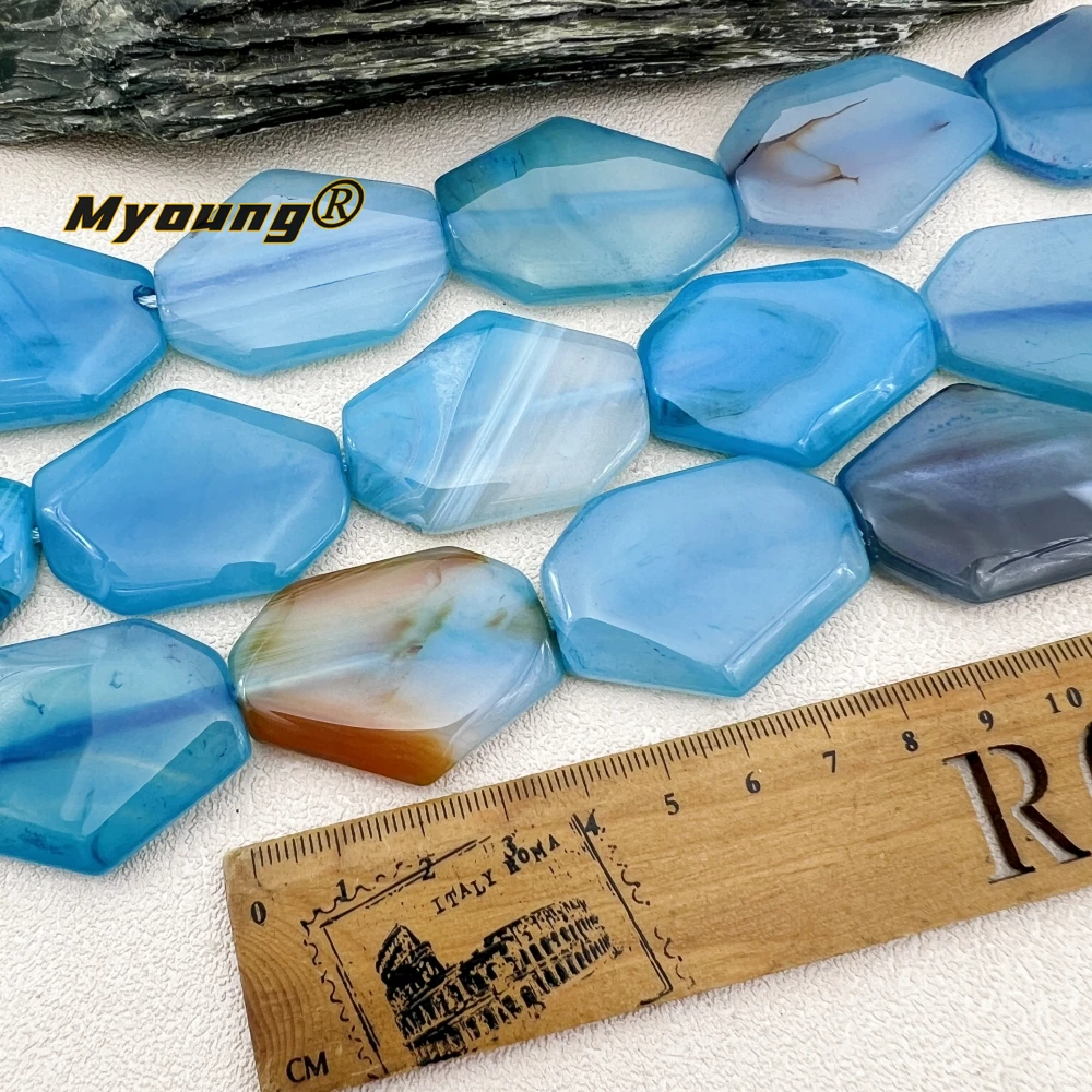 Large Blue Agates Slice Focus Pendant Beads For DIY Necklace Jewelry Making MY240115