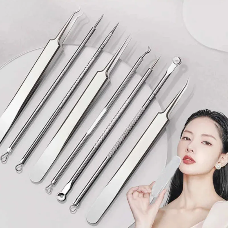 8Pcs/Set Ultra-fine Cell Pimples Blackhead Clip Tweezers Beauty Face Health Salon Special Blackhead Remover Acne Needle Tool New
