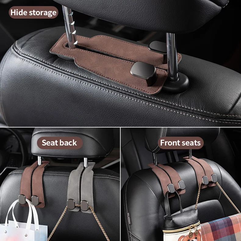 Car Hook Suede Metal Multifunctional Seat Back Storage Double Hook Small Hook Car Interior Decoration Supplies Metal Creative Car Hanging Cross-Border New Product