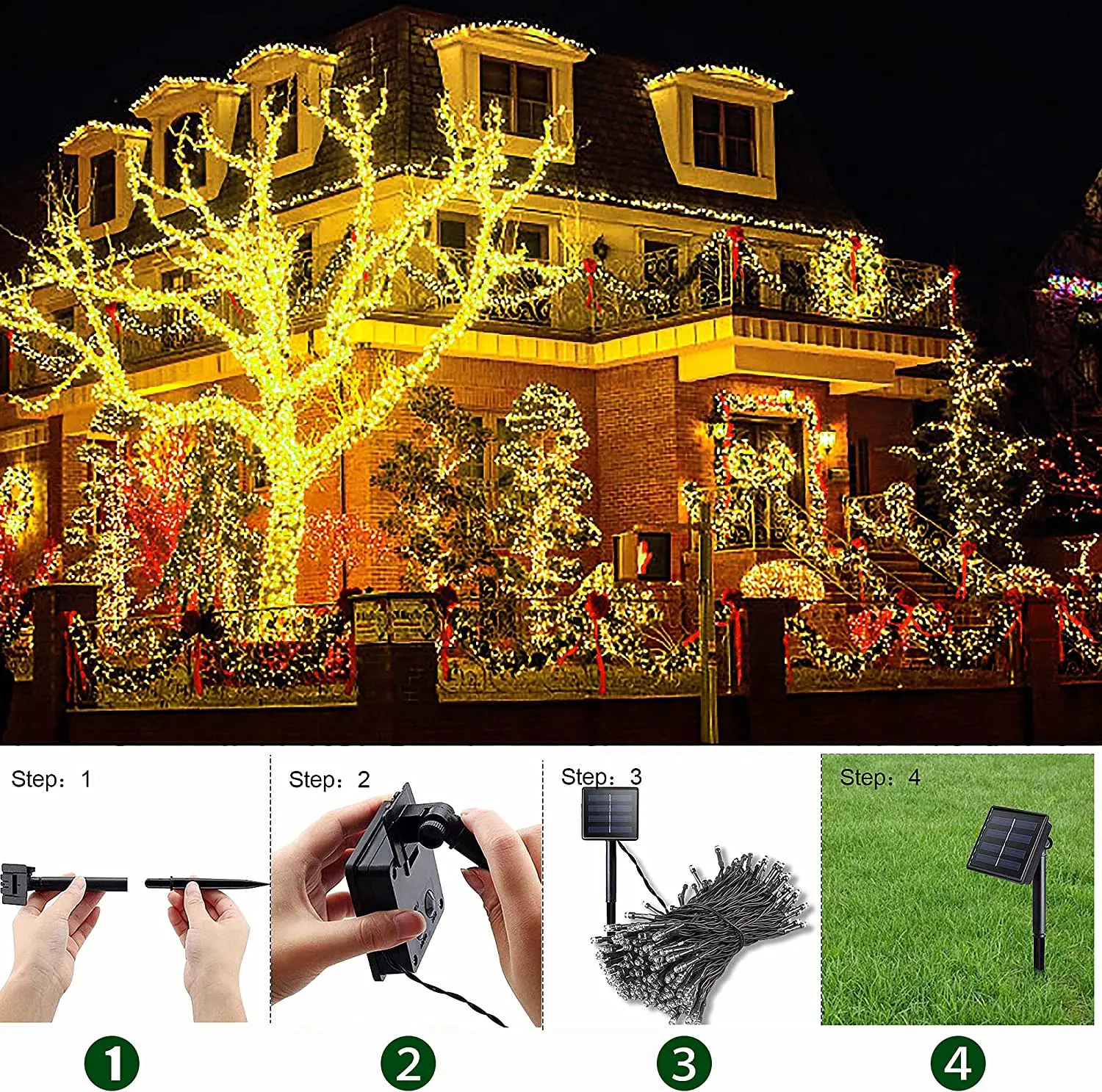 Imagem -04 - Livre Luzes de Cordas Solares Luzes de Fadas Guirlanda Movido a Energia Solar Modo 33m Jardim Decoração de Casamento à Prova d Água 330led ao ar