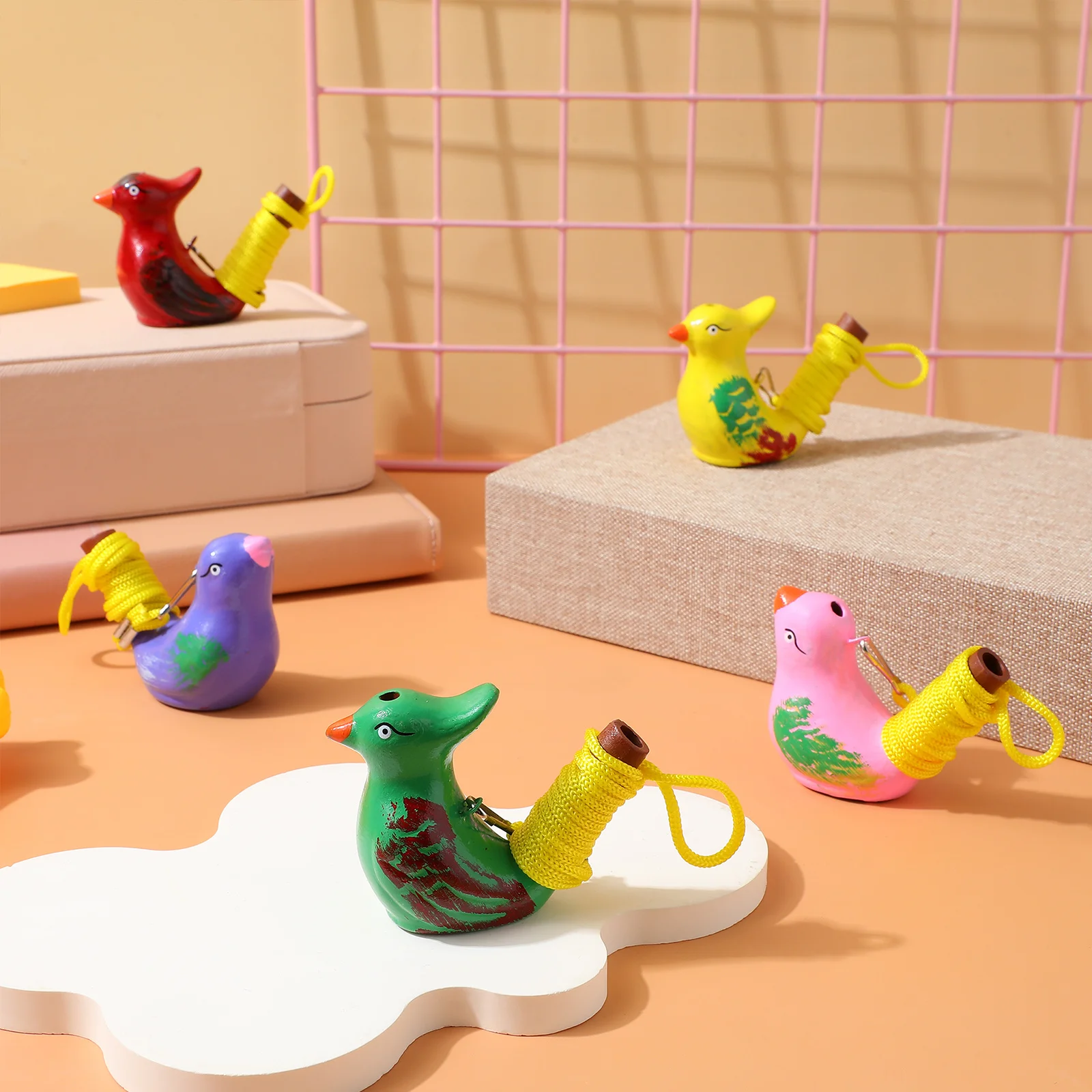 Silbatos de cerámica para niños, 6 uds., ligeros, portátiles, con sonido, discriminación del ritmo, estilo mixto, silbato de pájaro para niños