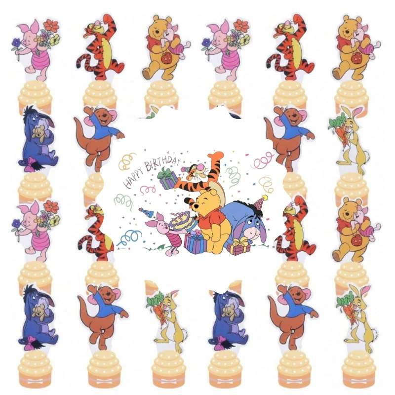 

25 шт., топперы для торта с медведем-пухом, классические персонажи мультфильмов Диснея, ансамбль для тематической вечеринки, рождественские украшения для кексов