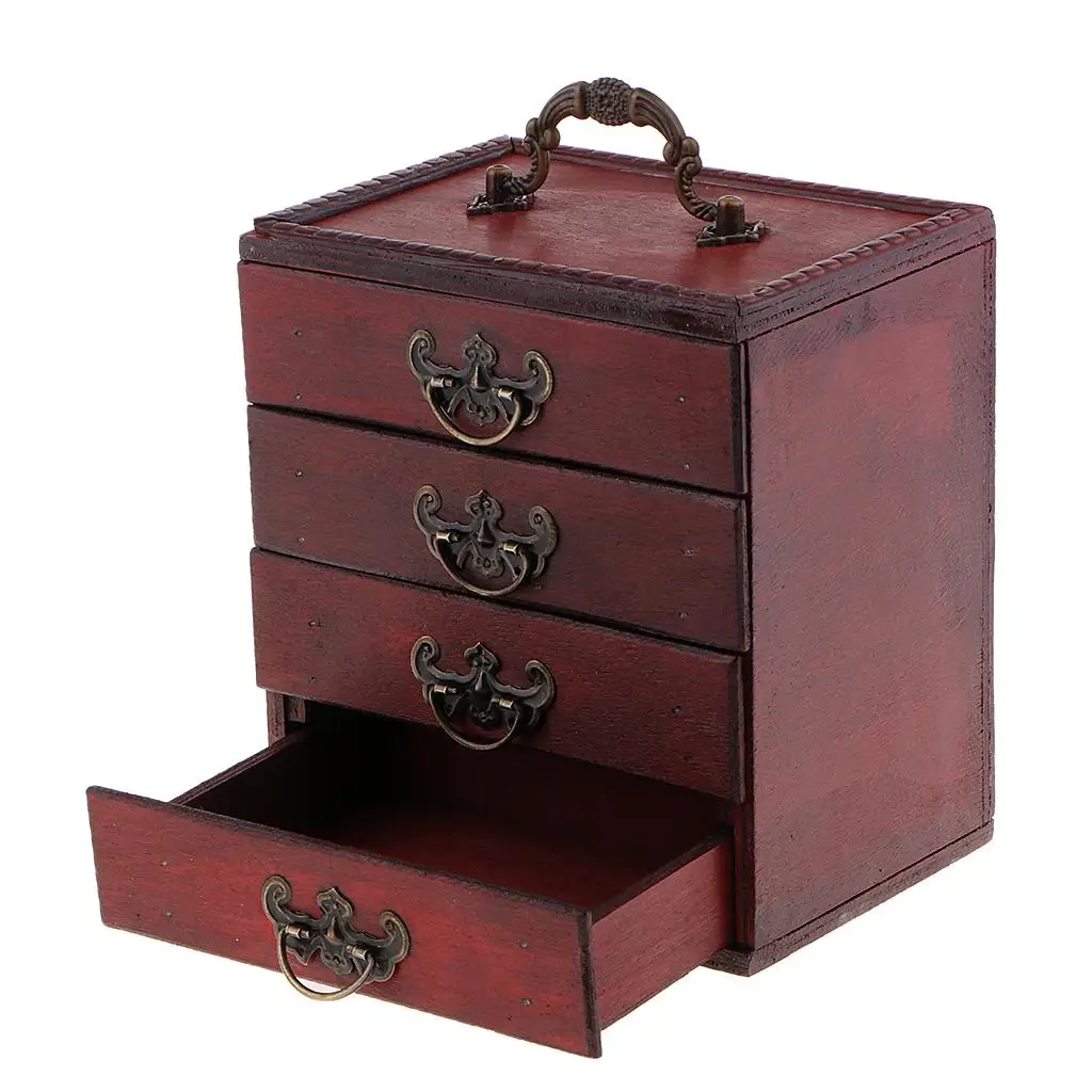 

Retro Wooden Jewellery Box with 4-Tier Jewellery Organiser with 4 Removable Pull-Out Drawers, Gift for Loved Ones, Dark Brown