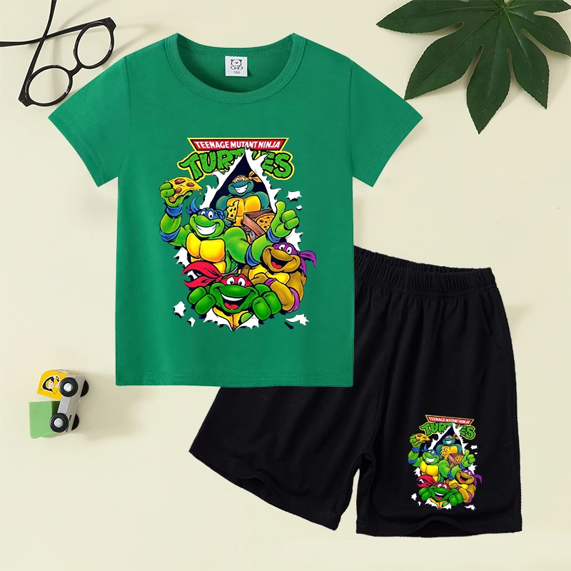 

Teenage Mutant Ninja Tmnt Boy Summer T-shirt Set Kid Boys Clothes Anime Figure Print Short Children Short Sleeve Tops Clothes