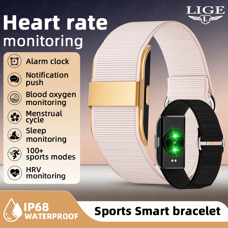 

Умные часы LIGE для женщин, мониторинг сердечного ритма, уровня кислорода в крови, сна, без экрана, умный браслет, фитнес-трекер для мужчин, спортивный браслет