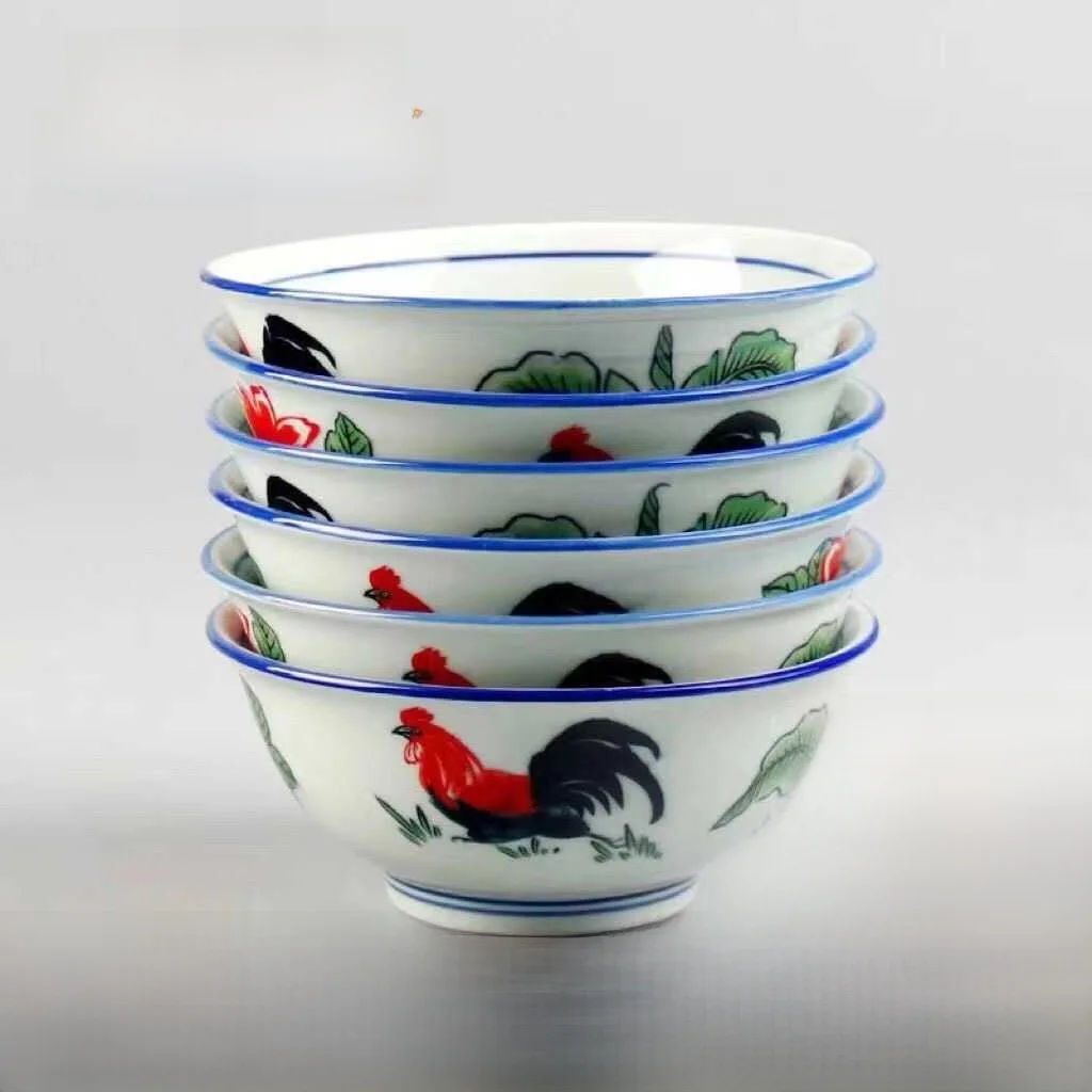 

Набор мисок в стиле ретро Cerc с петухом, традиционная китайская обеденная посуда, термостойкая, для домашнего использования, круглая ape Diware
