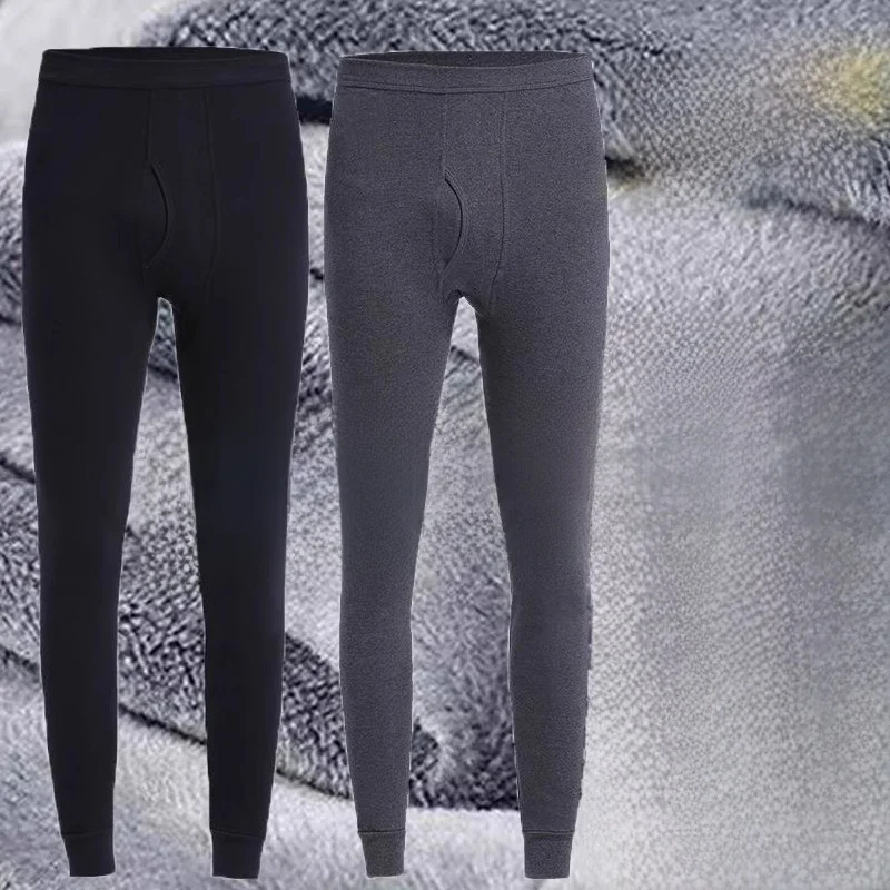 Winter Thickened Fleece Anti-Hot Men's Base Layer Pants Tightened Foot Bottoming Trousers Warm Polyester Fiber Casual Pants