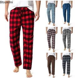 2024 Men's Casual Plaid Pajamas Pants Lounging Relaxed Homewear Trousers Straight Yoga Pants Cotton Drawstring Sleep Bottoms Men