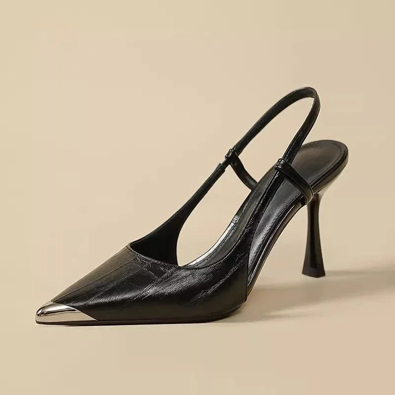 Bild 4: Sommer Neue Spitzschuh Flacher Mund Ein Charakter mit Temperament Zurück Leer Stiletto High Heels Baotou Sandalen Damen