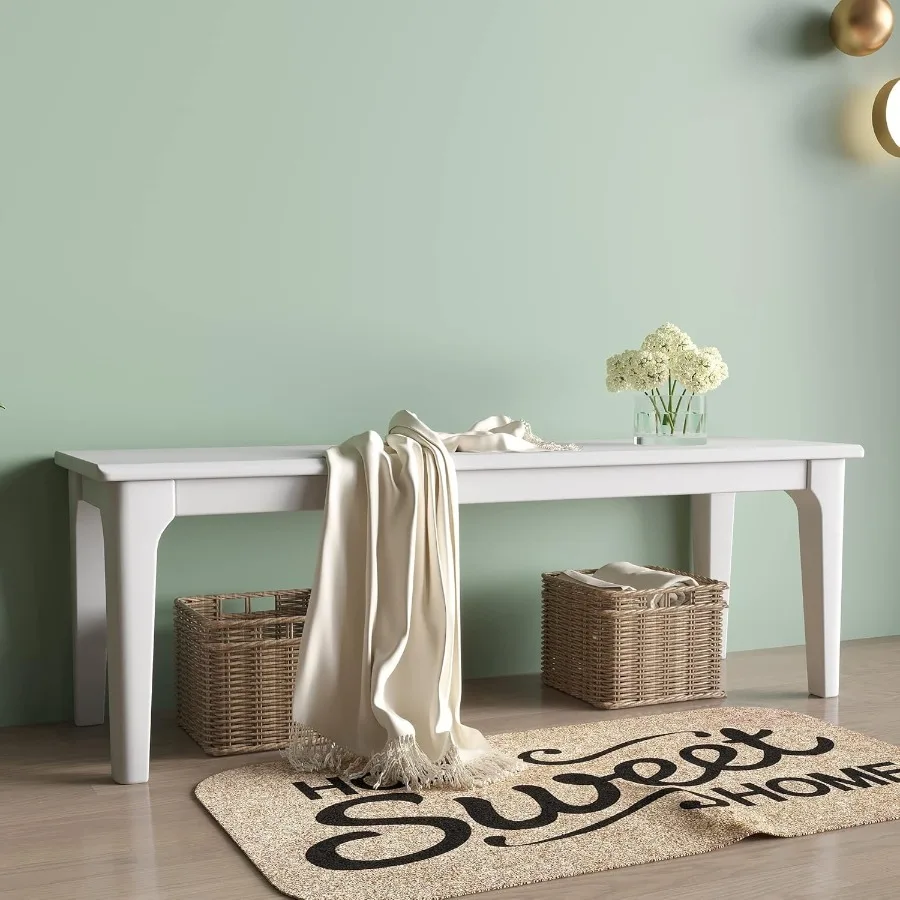Dining Bench Wood Solid Oak Wooden Bed EndEntryway Bench for Bedroom Living Room Kitchen White