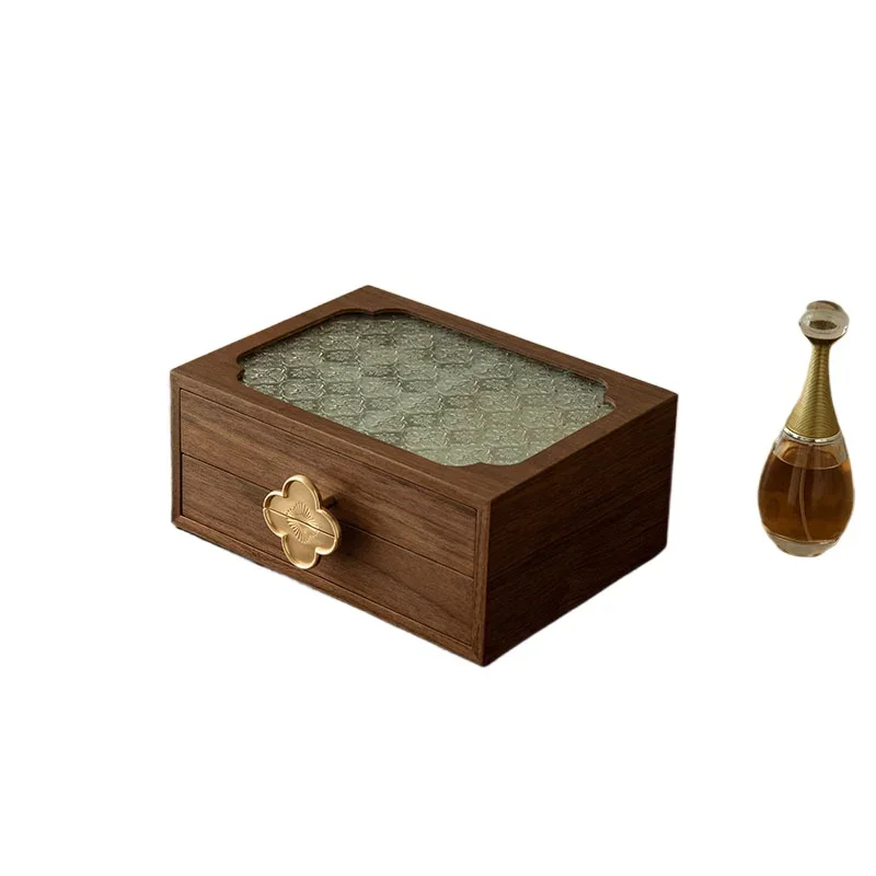 

Jewelry storage box Wooden new Chinese style high-end exquisite three-metal hardware gold jewelry box Practical wedding gift