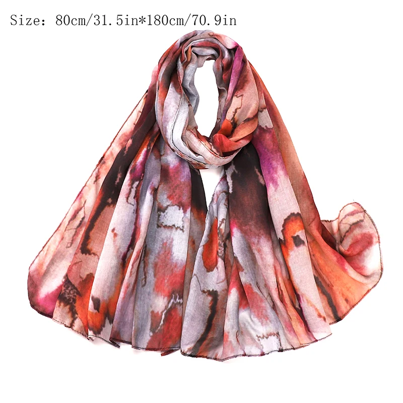 New Watercolor Floral Satin Hijab Scarf Breathable Soft Long Fashion Scarves Headscarf Paisley Print Muslim Hijabs Shawl