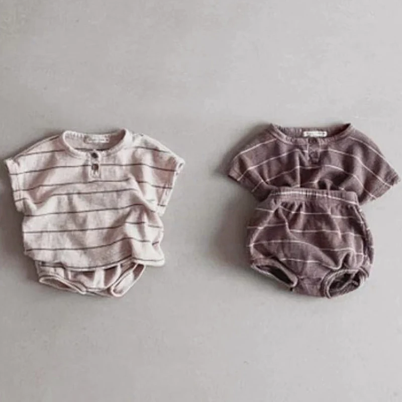 0-3Y Baby Clothing Set Summer Lining Girls Sports Set Striped Tee and Bloomer 2Pcs Boy Clothes Suit Outfits Infant Clothing Set