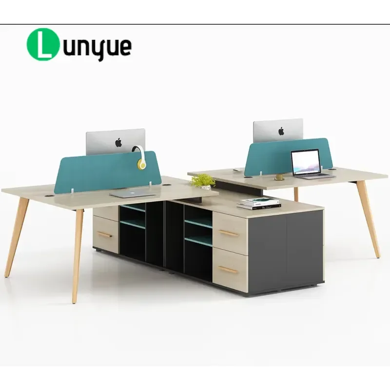 Modern 6 Person Office Computer Desk Workstation Wooden Panel Structure 120 Degree Open Module American Yellow Oak Durable