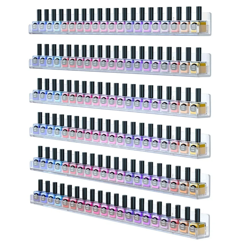 

24 Inch Nail Polish Wall Rack: 6 Shelves Clear Acrylic Nail Polish Holder Organizer for 130-180 Bottles