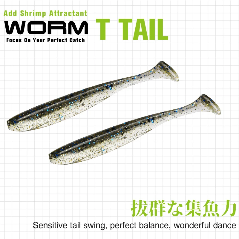 Tsurinoya 75Mm 88Mm T Staart Wrom Vissen Lokt Zachte Lokken Kunstmatige Aas Pakken Jerkbaits Pike Bass Dubbele Kleur aas