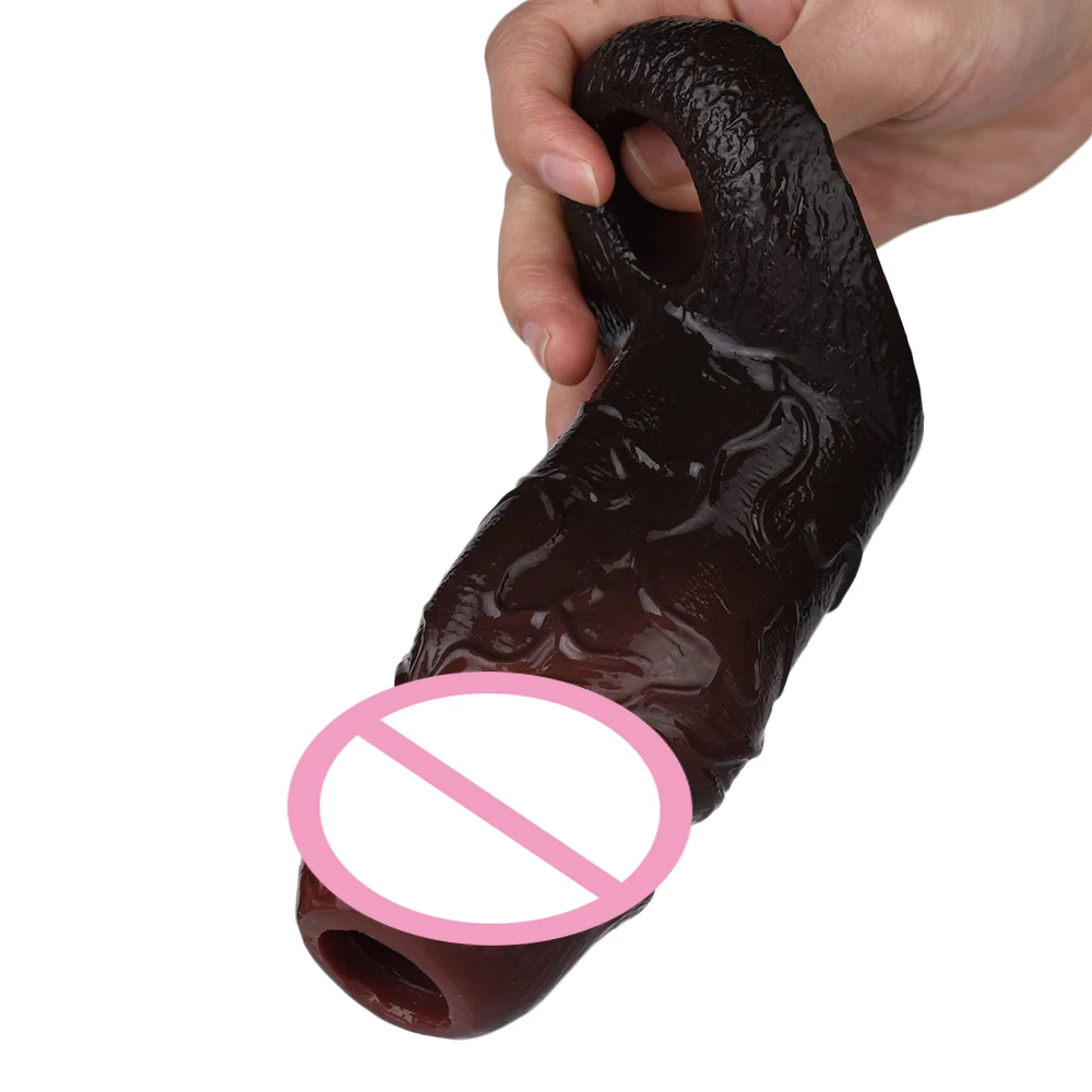 SXXY 8 Styles Black Realistic Penis Sleeve With Anti-drop Liquid Silicone Dick Enlargement Device For Men Delayed Ejaculation