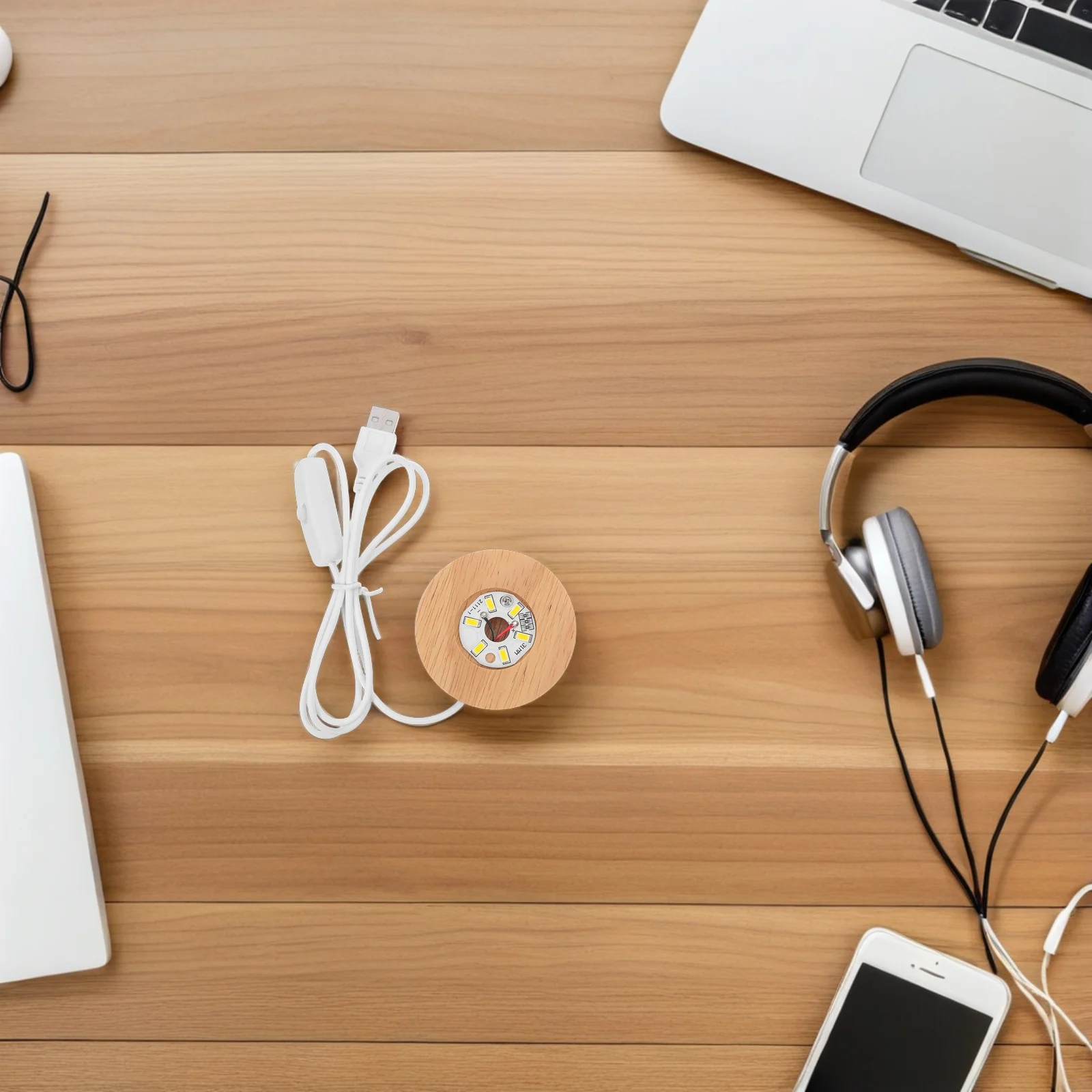 

Wood LED Light Base Crystal Ball Display USB Night Light Stand Round Wooden Warm Lamp Lighted Base for Acrylic Art