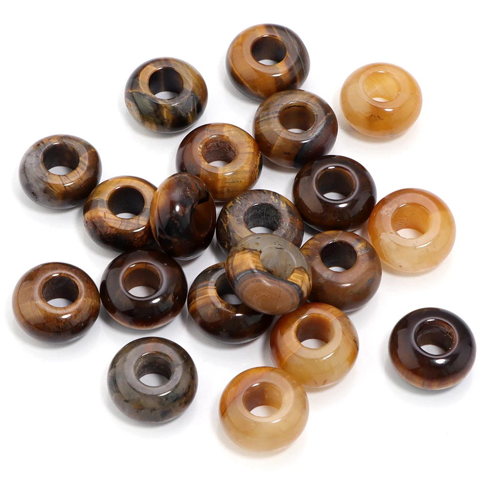 6 stks 14x8mm Natuursteen Kralen Amethist Tijgeroog Agaat Jade Abacus Vorm Big Hole Losse Kralen voor Sieraden Maken DIY Armbanden