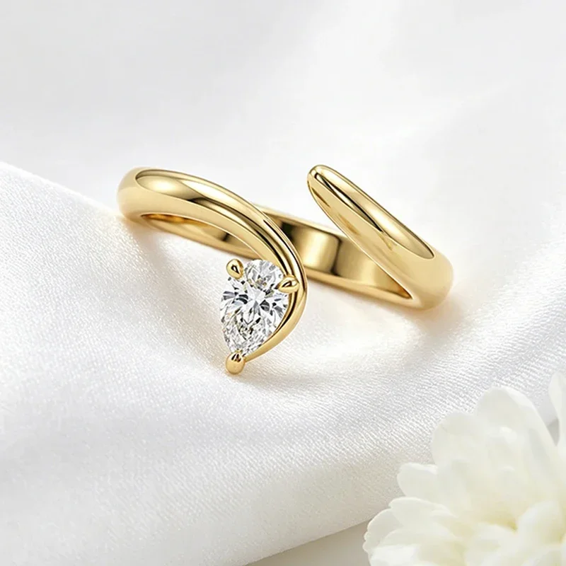 FCGJHW D VVS1 Pear Cut 0.5CT Moissanite Rings for Women Elegant Wedding Proposal S925 Sterling Silver Plated 18K Jewelry 2026