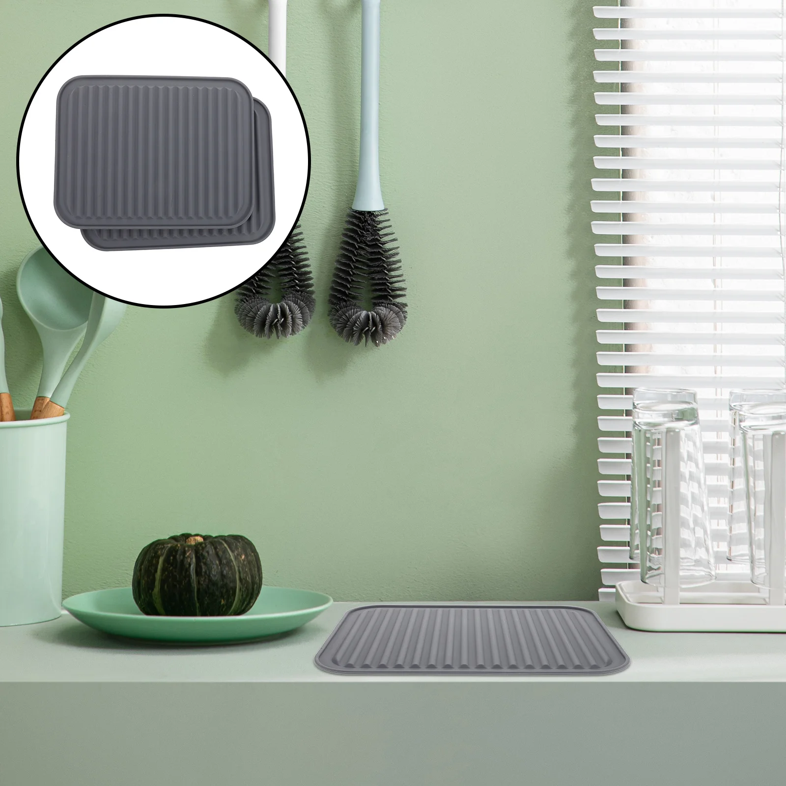 

2Pcs Silicone Drying Mat Multi Functional Kitchen Non Slip Heat Resistant Countertop Sink Stove Mat Silicone Kitchen Sink Mats