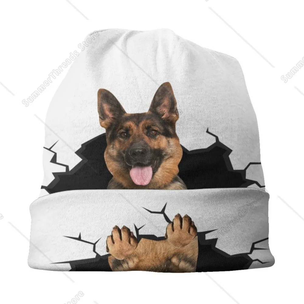 مخصص الراعي الألماني ثلاثية الأبعاد ملصق بونيه أوم الهيب هوب متماسكة قبعة للرجال النساء الخريف الشتاء الدافئة الكلب عاشق GSD بيني قبعات #4