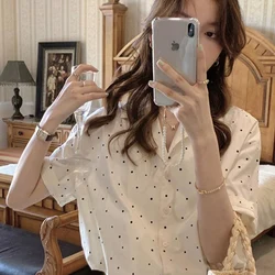 Summer Fashion Commuting Comfortable Breathable Polka Dot Loose Short Sleeved Shirt Women's Niche Lapel Casual Young Style Top