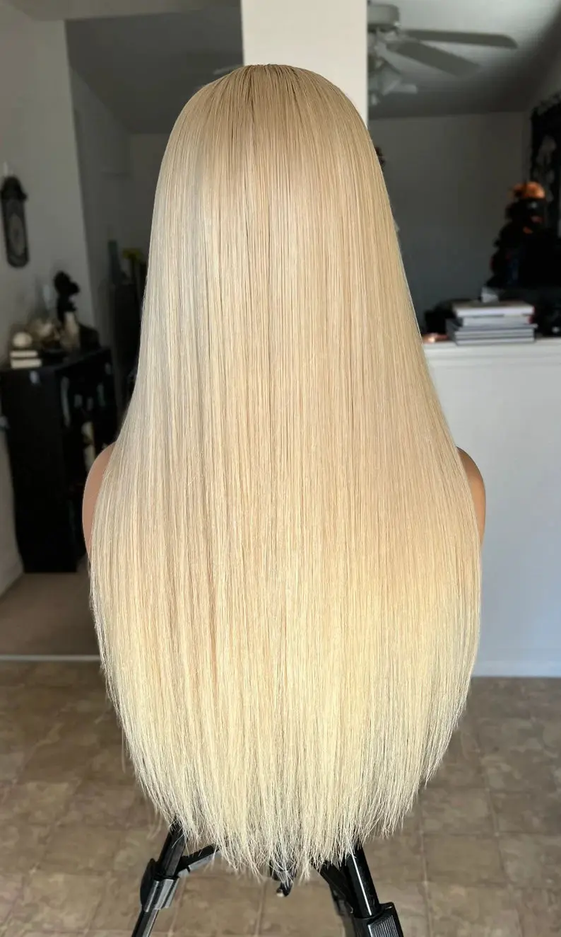 متنوعة الطبيعية مستقيم الاصطناعية الدانتيل الباروكات مرونة طويلة طول أشقر فاتح المرأة شعر مستعار امرأة سمراء الألياف غلويليس الباروكات #3