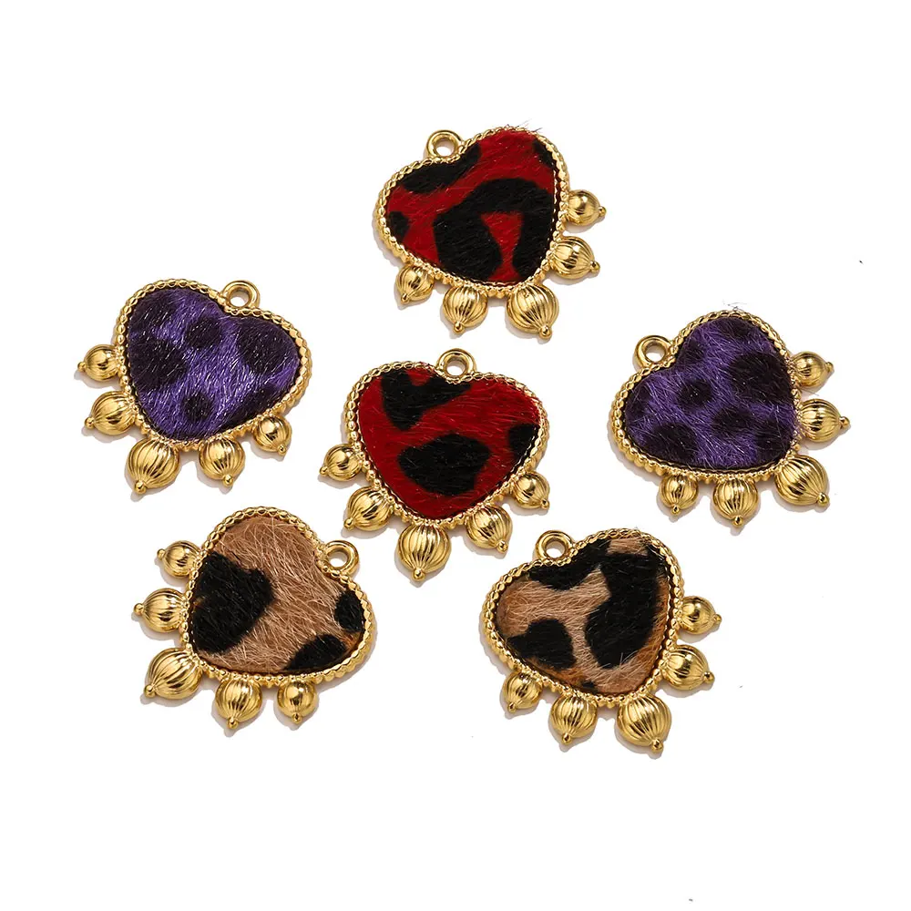 1 قطعة الفولاذ المقاوم للصدأ ليوبارد طباعة على شكل قلب البيضاوي السحر DIY بها بنفسك القلائد سوار أقراط مواد صنع المجوهرات الشتاء