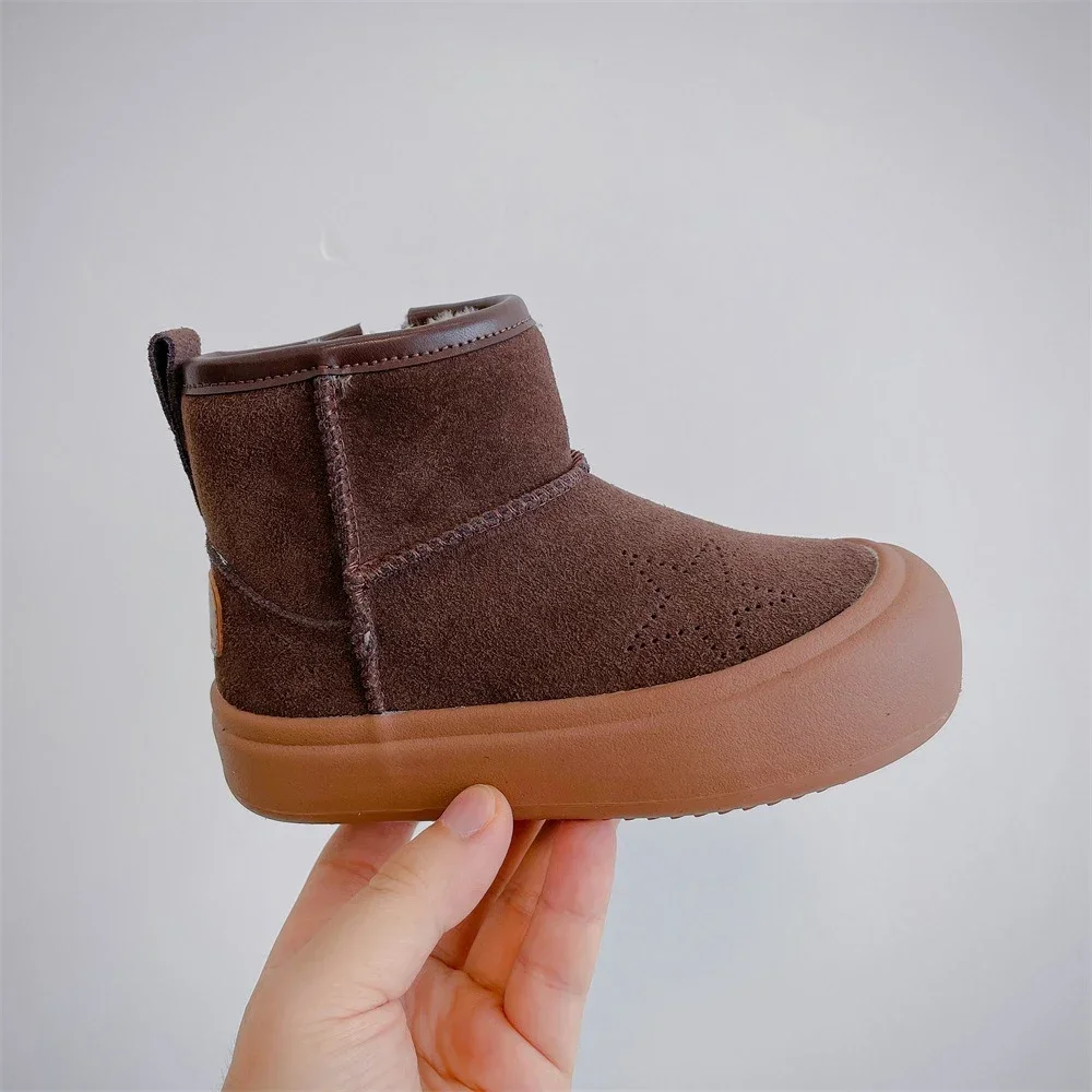 

Kids Boy Girl Children Boots Sheepskin Plush Fur Keep Warm With Ankle Soft Comfortable Casual Shoes Girls high top snow boots