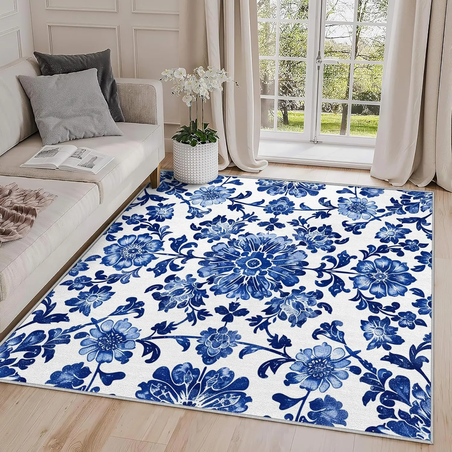 Chinoiserie Rug- Chinoiserie Rug - Blue and White Porcelain Area Rug Chinese Traditional Rugs - Asian Style Carpet - Home Decor