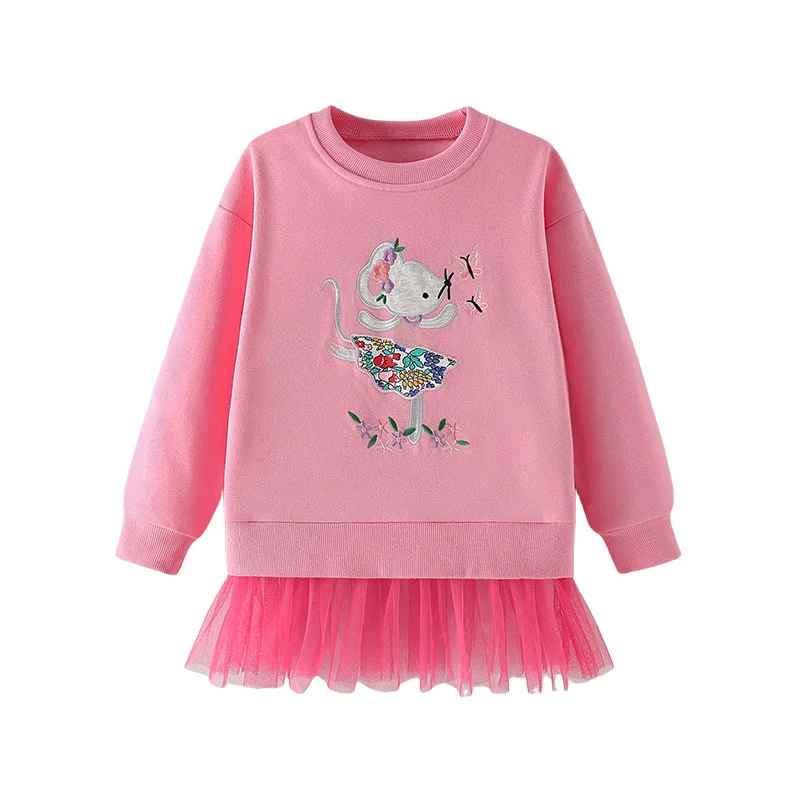 

Long Sleeve Autumn Spring New Arrival 2-7T Dancing Mouse Baby Clothes Girls Sweatshirts Toddler Costume Mesh Hooded Shirts