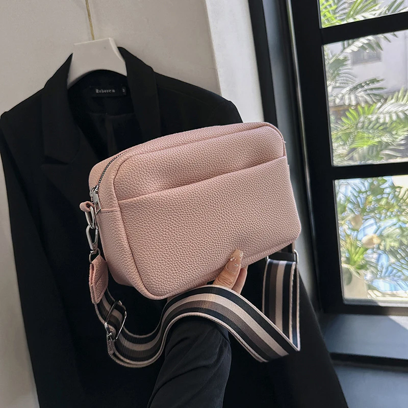 Fashion Versatile Wide Shoulder Strap Women Bag New Fashion Casual Solid Color PU Leather Crossbody Shoulder Small Square Bag