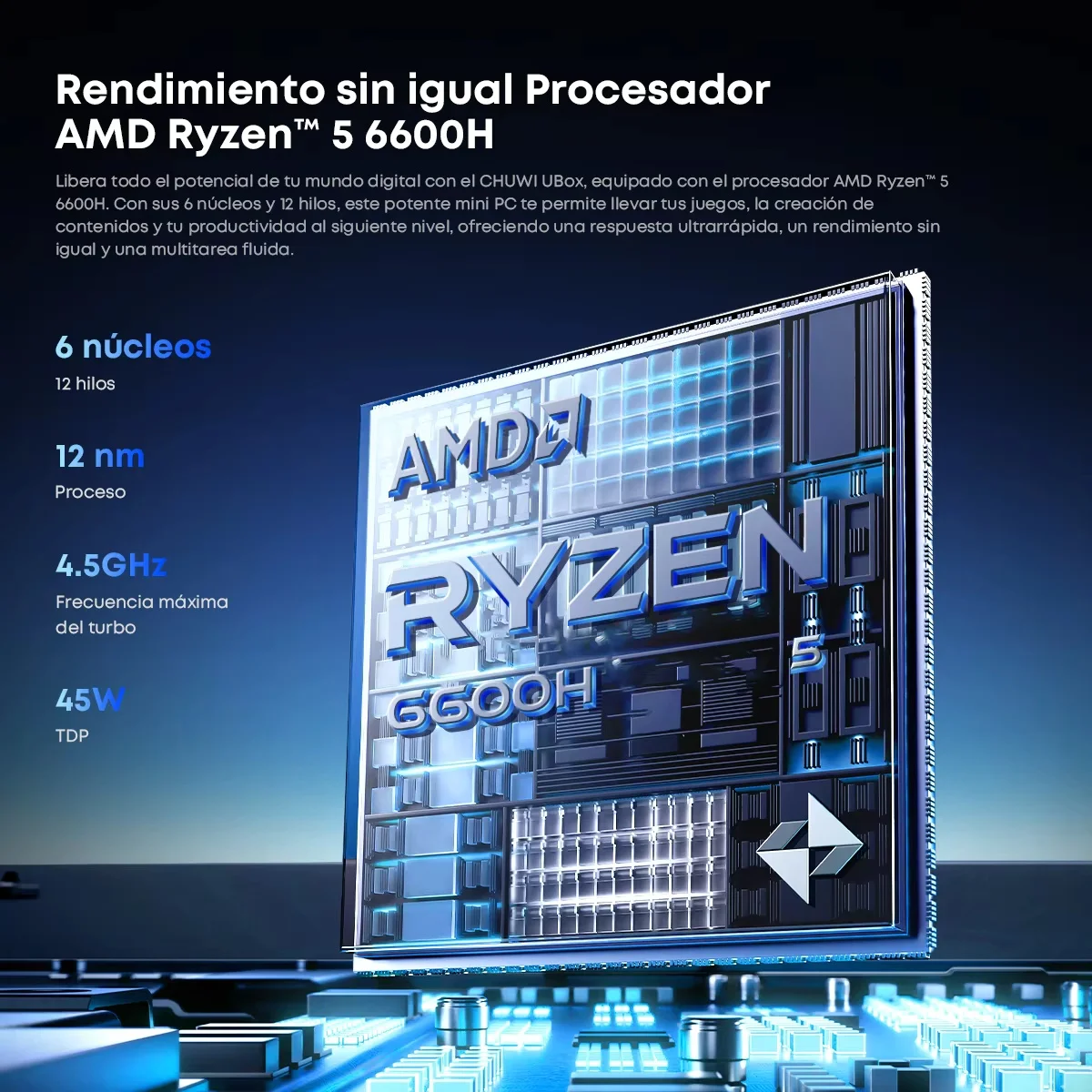CHUWIUbox Mini Pc AMD Ryzen 5 6600H 16GB DDR5 512GB SSD 4K 144Hz Decoding Wifi 6 BT5.2 Windows 11 Pro Mini Desktop