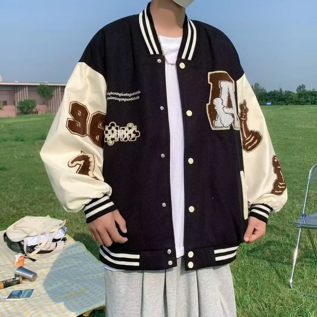 

Loose Men's Baseball Jaet Autumn Winter plus Size 250 Pou Faionable Outerwear American Sle Youthful Long Sve Zipper