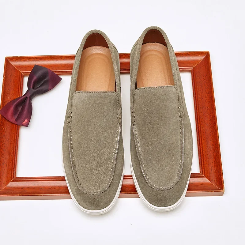 British Style Men's Casual Shoes Real Leather Slip-On Loafers With Frosted Soles Comfortable Breathable Summer Footwear