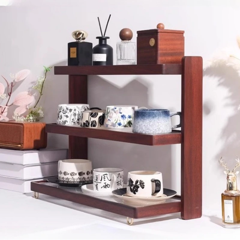 Wooden and Acrylic Multi-Layer Cup Holder, Coffee and Perfume Display Rack, Nordic Style Smart Stackable Storage Organizer