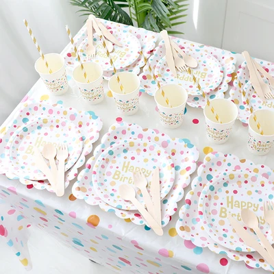 

10 People Birthday Party Tableware Set Happy Birthday Disposable Party Tableware Plates Cups Home Decoration