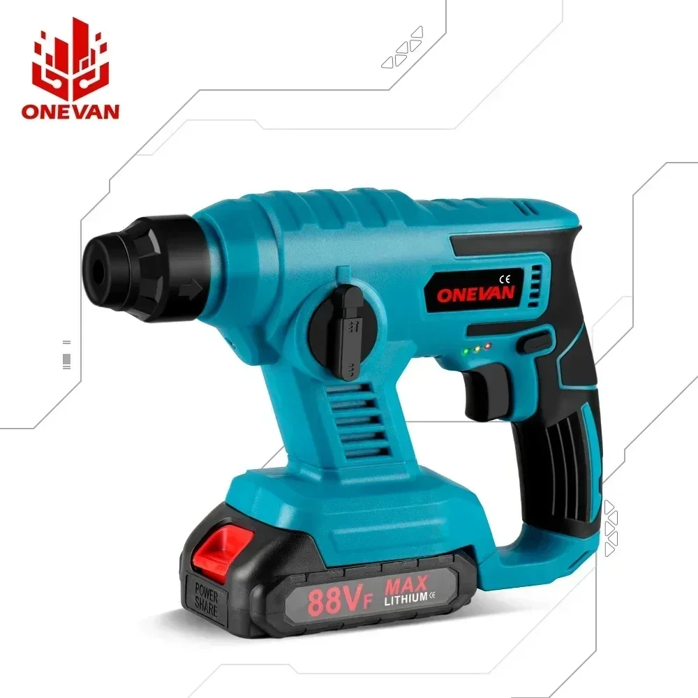 ONEVAN 1000W 8600IMP Electric Hammer Cordless Multi-function Rechargeable Impact Drill Hammer Power Tool for Makita 18V Battery