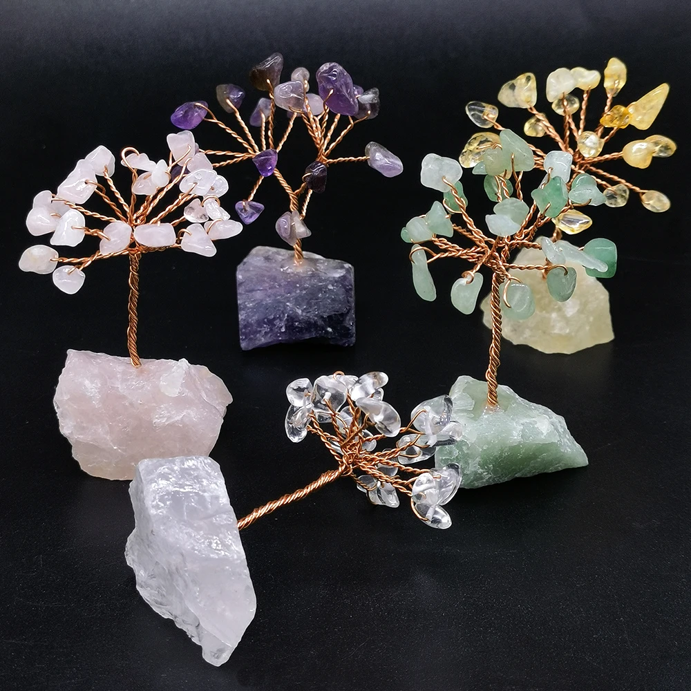 Natural Gemstone Crystal Lucky Money Tree irregular Raw Stone Base Reiki Chakra Home Office Desk Living Room Crystal Decor Gift