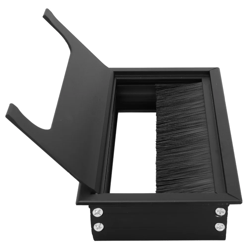 new Aluminum Alloy Wire Hole Cover Black Color Rectangular Cable Hole Cover Dustproof Desk Cord Hole Cover Office Table