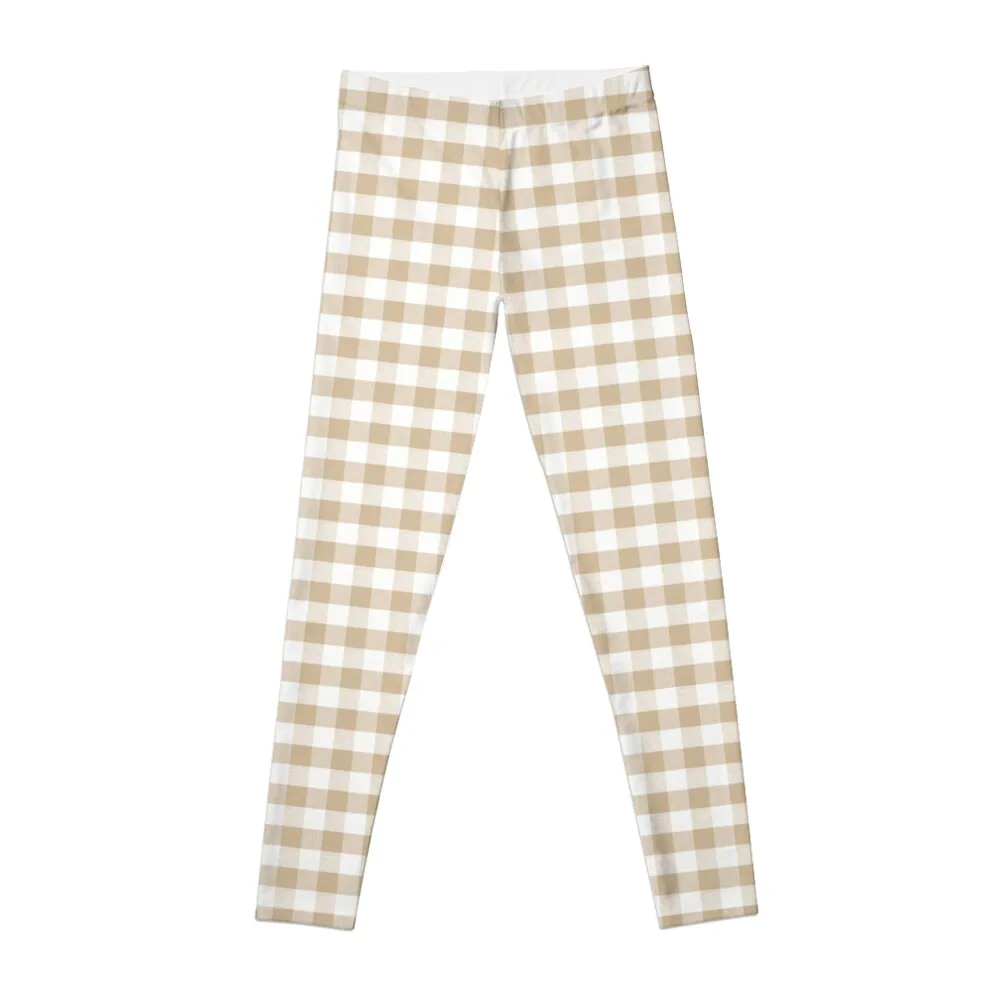 

Almond Buff Tan Gingham Leggings gym Women gym sportswear woman sport leggings gym leggings woman