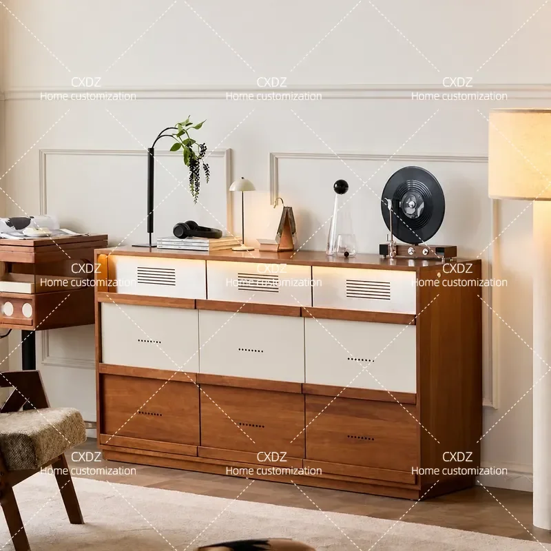Medieval Bauhaus Solid Wood Nine Drawer Chest Cabinet Retro Color Matching Multi Drawer Locker for Living Room Bedroom Side